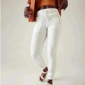 Athleta Women’s Sz 6 White Linen‎ Lightweight Comfy Athleisure Travel Joggers